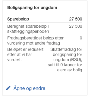 Skattemelding BSU fradrag person som eier bolig