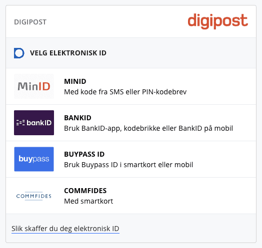 Alternativ for login på Digipost