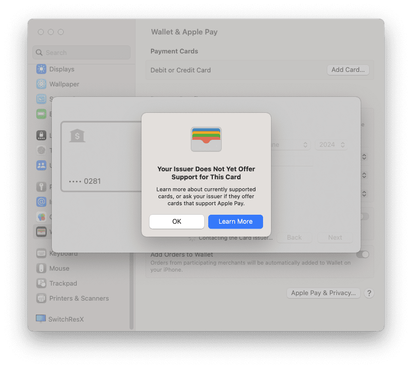 Apple Pay på Mac med bank som ikke tilbyr tjenesten