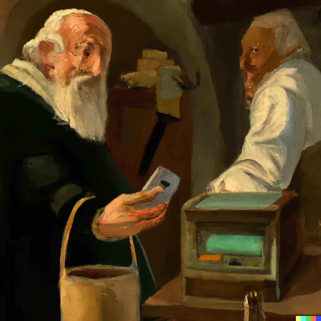 gammel mann betaler med mobilen