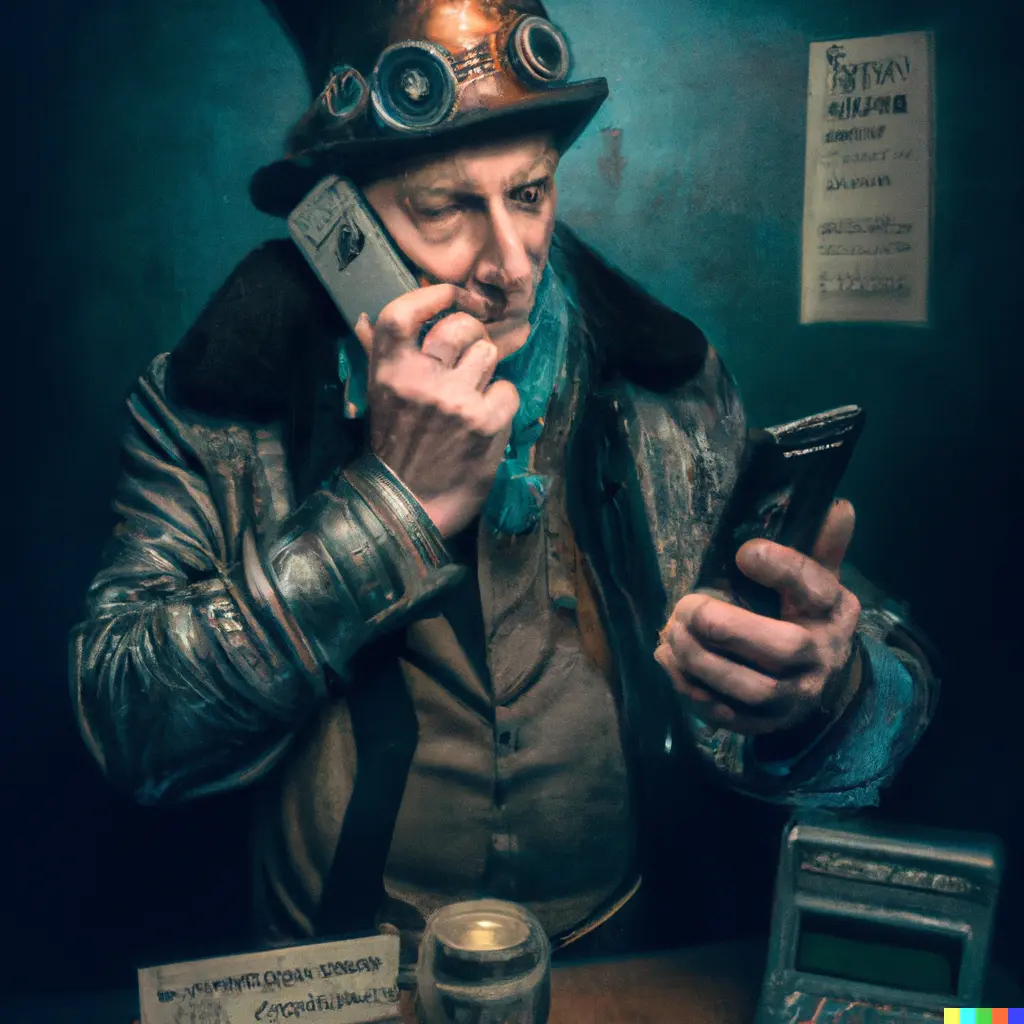 steampunk bilde av dnb kunde som bruker telefonen for å betale
